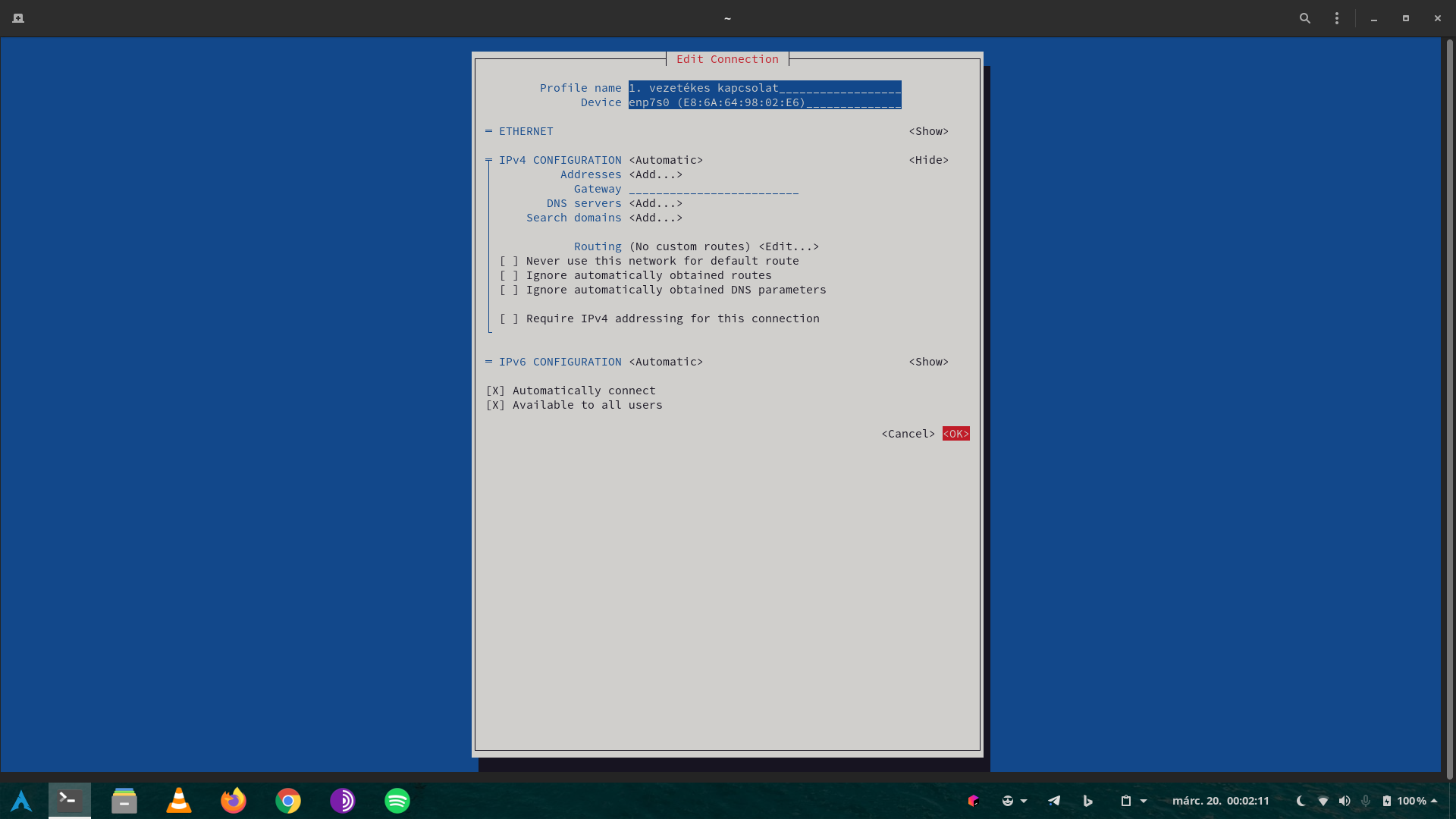 nmtui edit ethernet connection